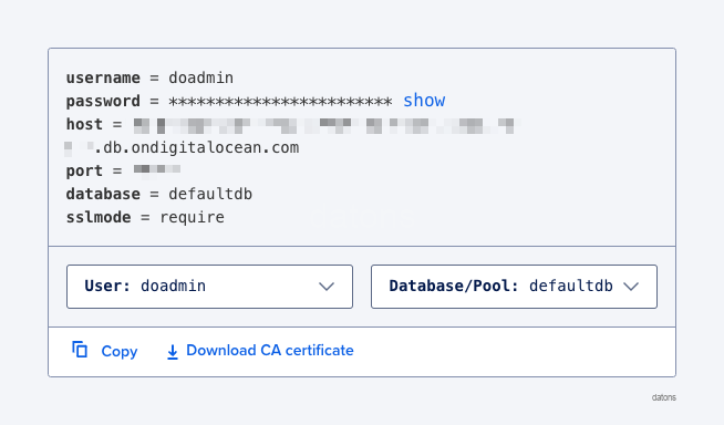 Interfaz de alquiler de base de datos en Digital Ocean