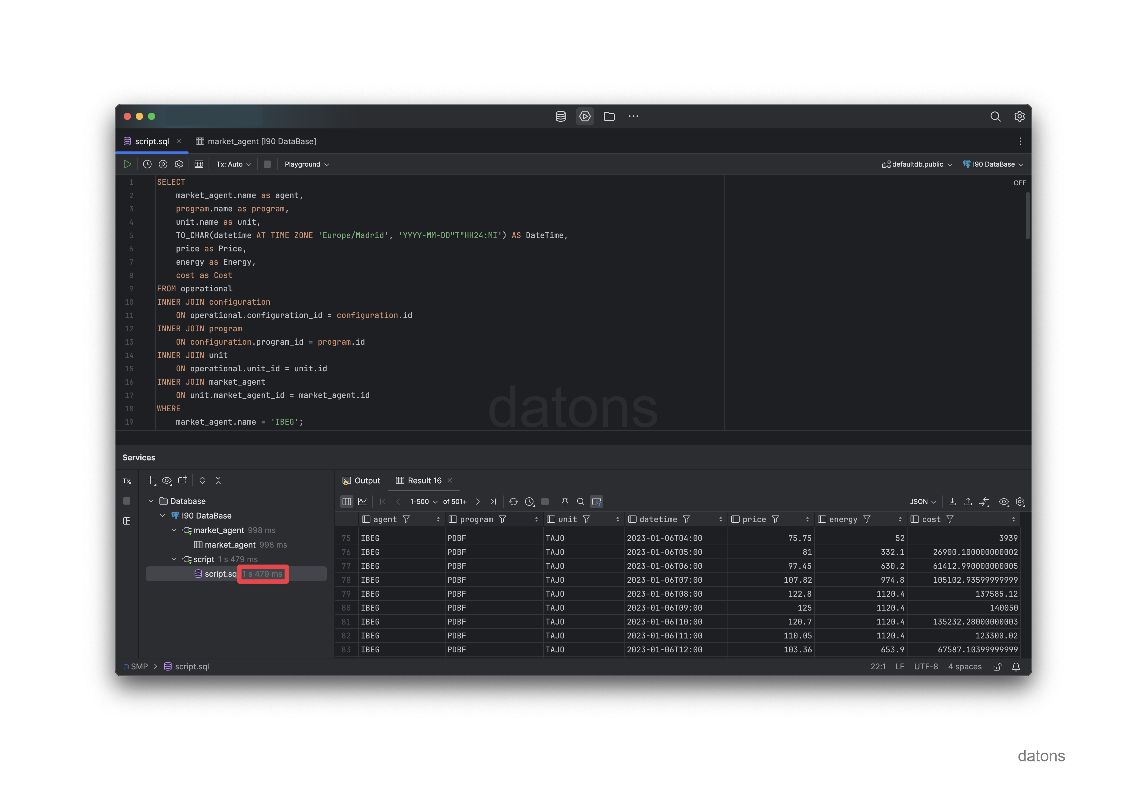 Sample query on the I90 database